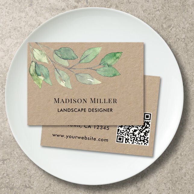 Landscape Designer QR Code Greenery  Business Card (Creator Uploaded)