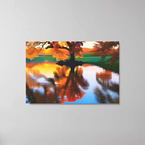 Landscape Fall Reflection Sunrise Canvas Print