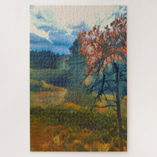 Landscape fall trees mist sky paint filter scene jigsaw puzzle