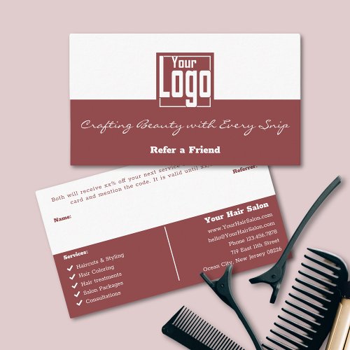Landscape Format Square Logo Dual Color Hair Salon Referral Card