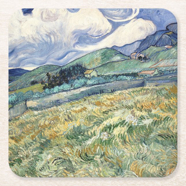  Landscape from Saint-Rémy by Vincent Van Gogh  Square Paper Coaster (Front)