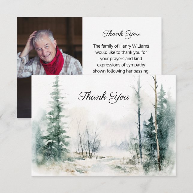 Landscape Funeral Photo Memorial Thank You Card (Front/Back)