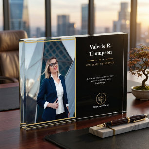 Landscape Gold Frame Photo Logo 10 Years Service  Acrylic Award