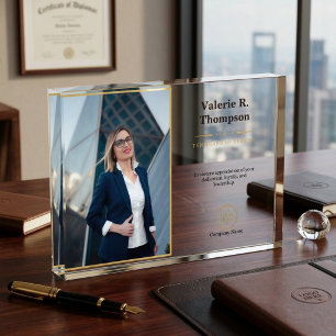 Landscape Gold Frame Photo Logo 10 Years Service Acrylic Award