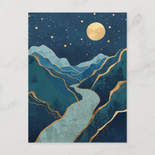 landscape Golden Peaks Under a Night Sky Postcard
