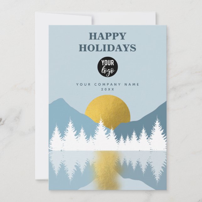 Landscape Golden Winter Happy Holidays Business Holiday Card (Front)