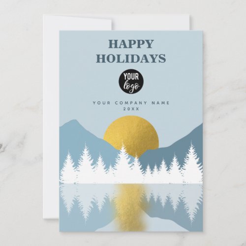 Landscape Golden Winter Happy Holidays Business Holiday Card