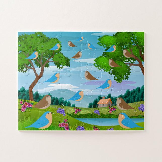 Landscape House Trees Birds Flowers Nature, Age 4 Jigsaw Puzzle (Horizontal)