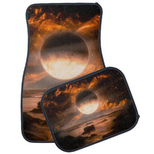 Landscape in fantasy alien planet with flaming moo car floor mat