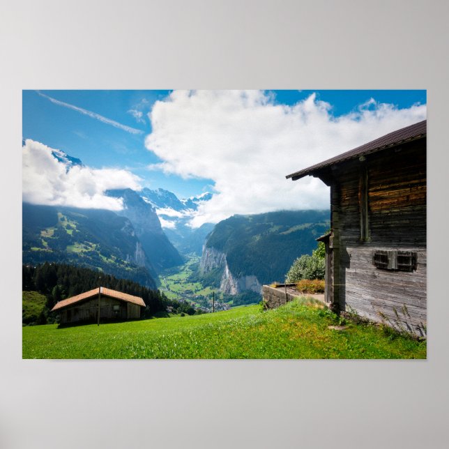 Landscape in Lauterbrunnen valley in Switzerland Poster (Front)