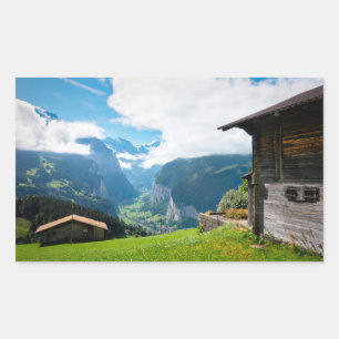 Landscape in Lauterbrunnen valley in Switzerland Rectangular Sticker