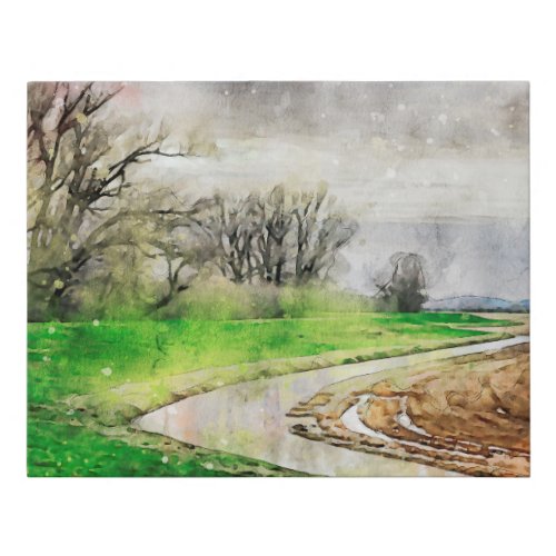 Landscape in the Havelland dike with pastures alo Faux Canvas Print