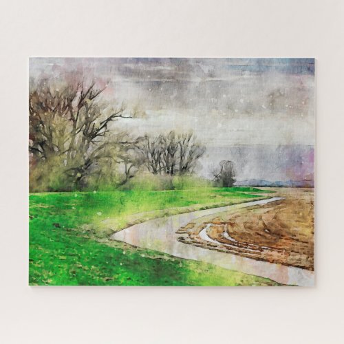 Landscape in the Havelland dike with pastures alo Jigsaw Puzzle