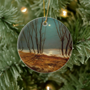 Landscape in Winter at Moonlight by Carl Blechen Ceramic Ornament