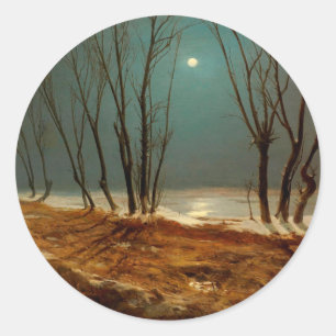 Landscape in Winter at Moonlight by Carl Blechen Classic Round Sticker