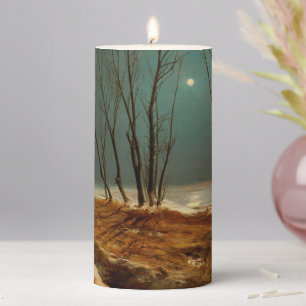Landscape in Winter at Moonlight by Carl Blechen Pillar Candle
