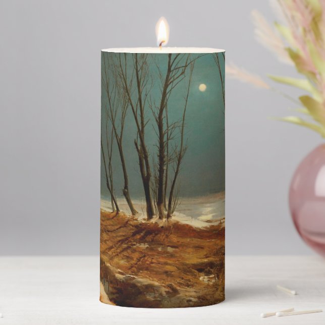 Landscape in Winter at Moonlight by Carl Blechen Pillar Candle (In Situ)