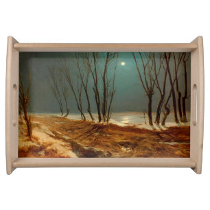 Landscape in Winter at Moonlight by Carl Blechen Serving Tray