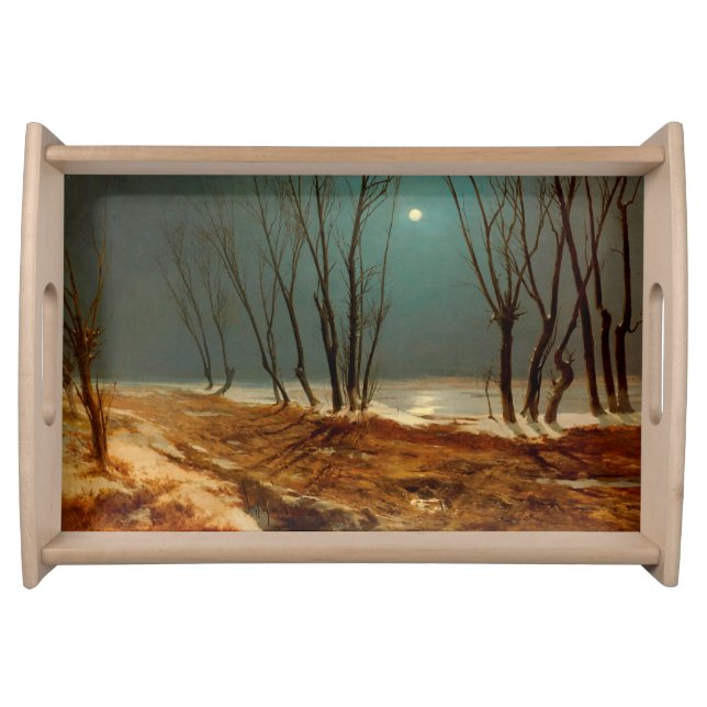 Landscape in Winter at Moonlight by Carl Blechen Serving Tray (Front)