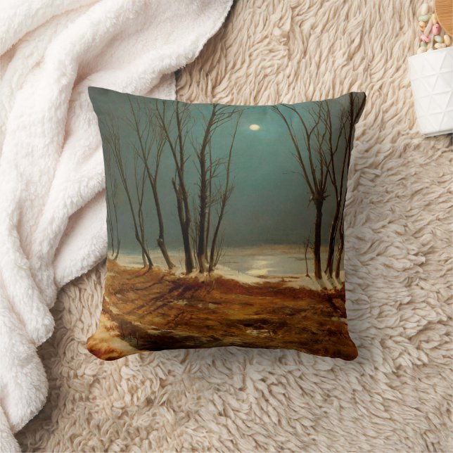 Landscape in Winter at Moonlight by Carl Blechen Throw Pillow (Blanket)