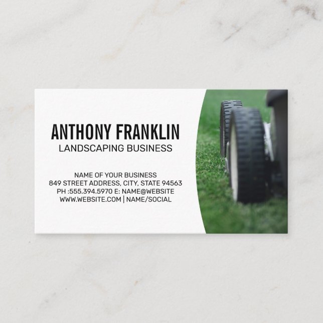 Landscape | Lawnmower on Grass Business Card (Front)