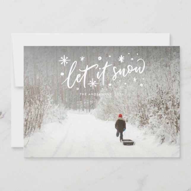 Landscape Let it Snow Lettering Christmas Photo Holiday Card (Front)