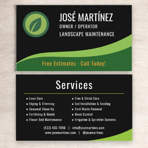 Landscape Maintenance Black Green Business Card