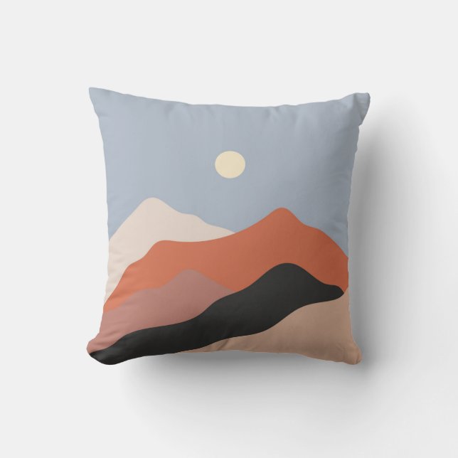 Landscape mid century illustrations,minimalist lan throw pillow (Front)
