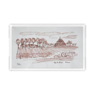 Landscape Mont Saint-Michel Normandy, France Acrylic Tray