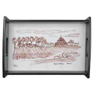 Landscape Mont Saint-Michel Normandy, France Serving Tray