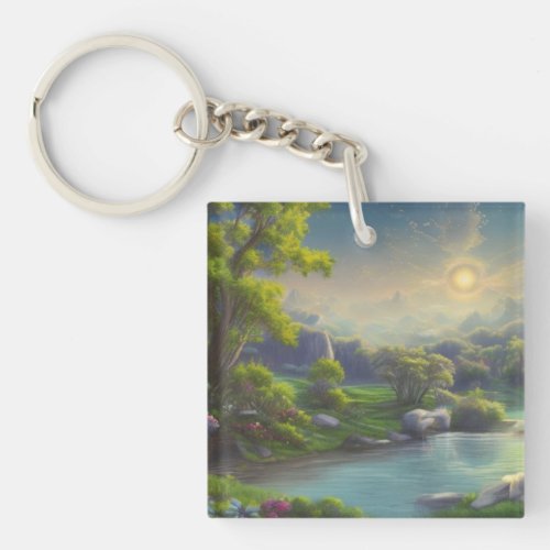 Landscape Nature River Sun Dreamy Aesthetic Keychain