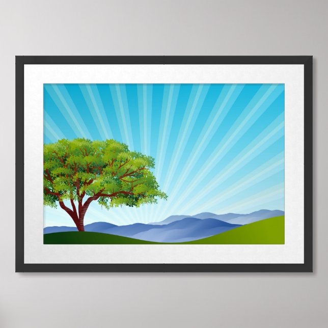 Landscape Nature Scenery With Sunbeems-10500 Framed Art (Framed Front)