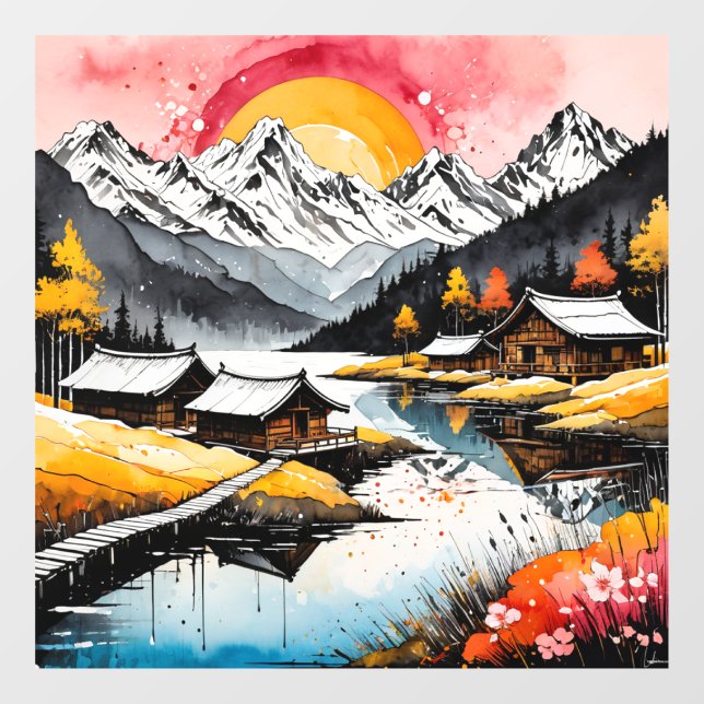 Landscape nature sunset lake Mountain  Window Cling (Sheet)