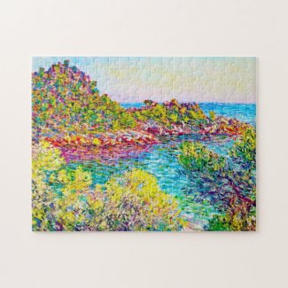 Landscape near Montecarlo Claude Monet vibrant art Jigsaw Puzzle