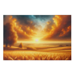 Landscape of agricultural land at sunset faux canvas print