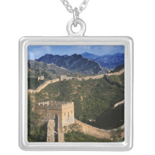 Landscape of Great Wall, Jinshanling, China Silver Plated Necklace