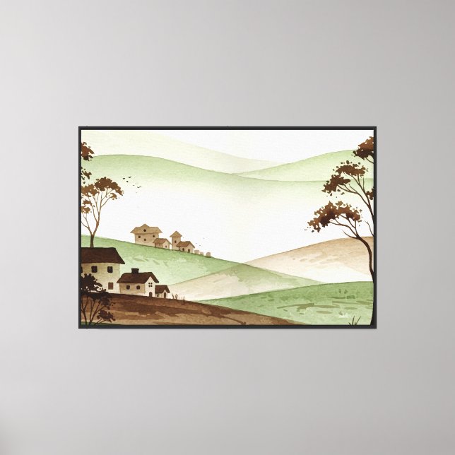 landscape of hills with small houses canvas print (Front)