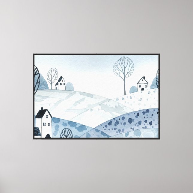 landscape of hills with small houses canvas print (Front)