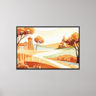 landscape of hills with small houses canvas print