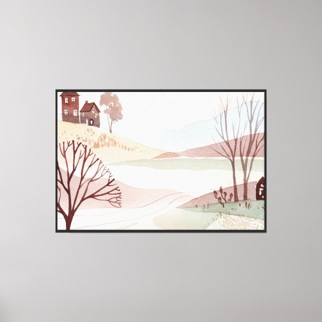 landscape of hills with small houses canvas print (Front)