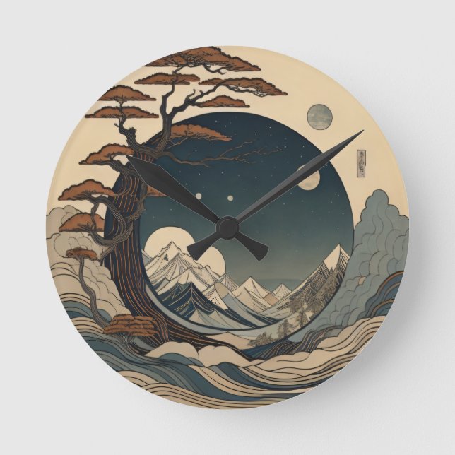 Landscape of Japan  Round Clock (Front)