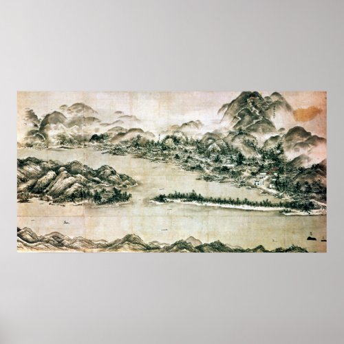 Landscape of mountains and a river poster