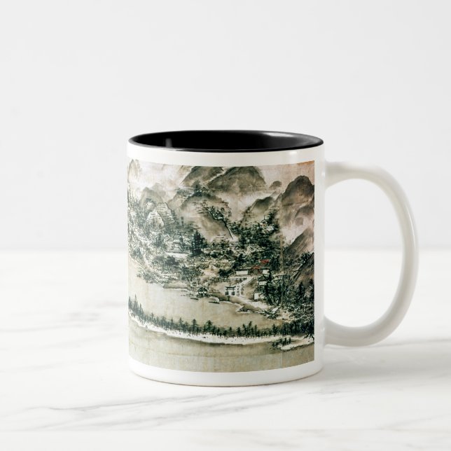 Landscape of mountains and a river Two-Tone coffee mug (Right)