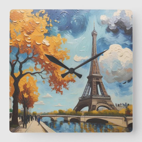 Landscape of Paris Square Wall Clock