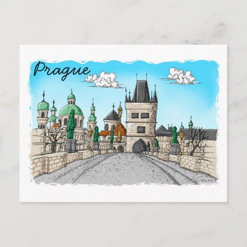 landscape of Prague Charles Bridge Postcard