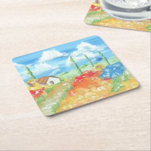 Landscape of the vastness of Tuscany Square Paper Coaster