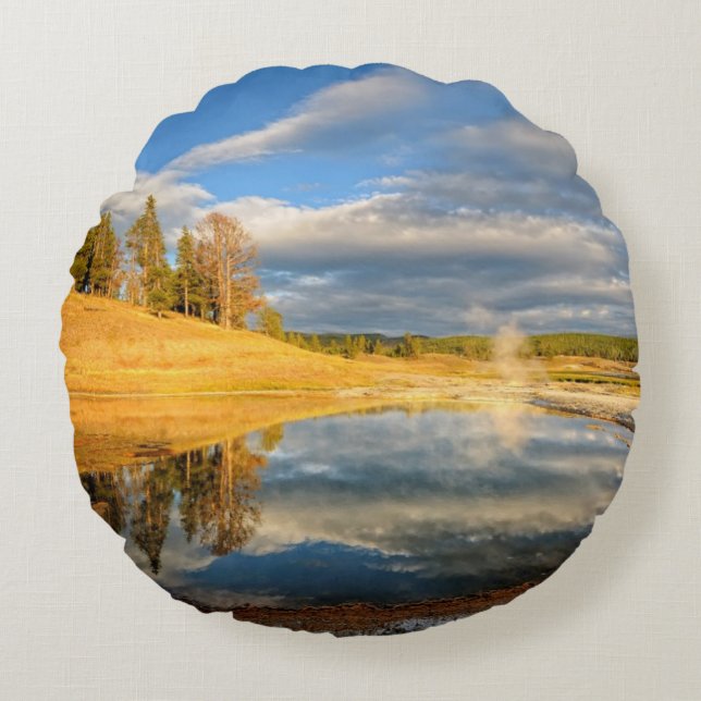 Landscape of Yellowstone Round Pillow (Front)