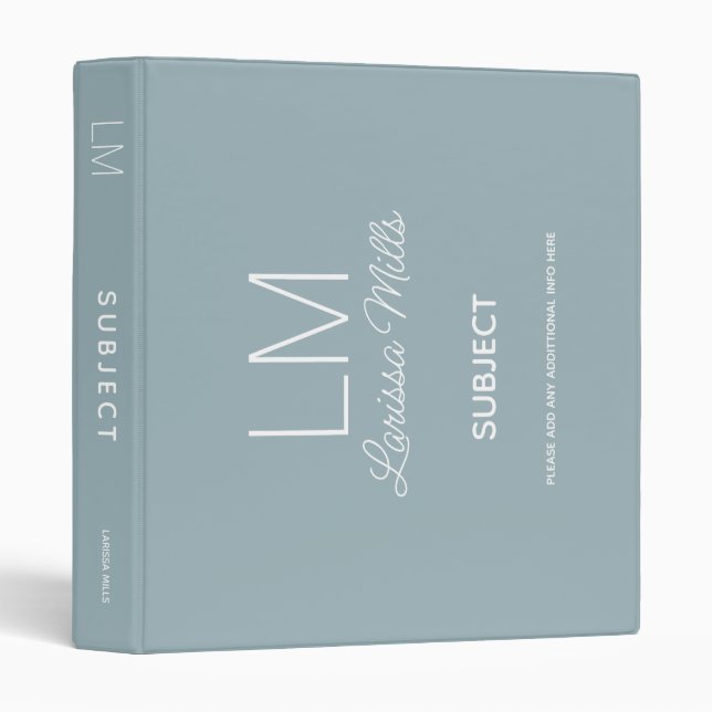 Landscape Orientation Custom Dusty Blue 3 Ring Binder (Front/Spine)