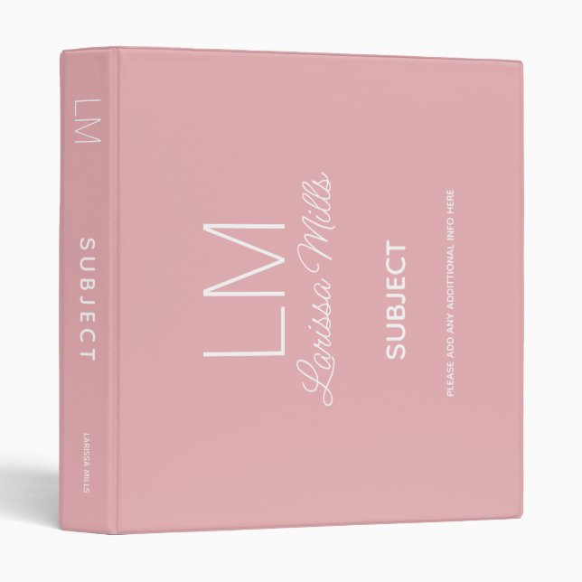 Landscape Orientation Custom Dusty Rose 3 Ring Binder (Front/Spine)