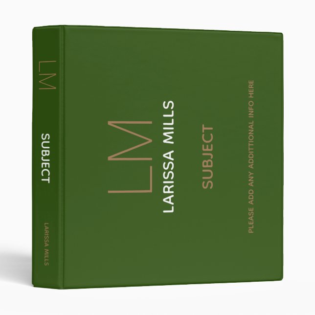 Landscape Orientation Custom Green 3 Ring Binder (Front/Spine)